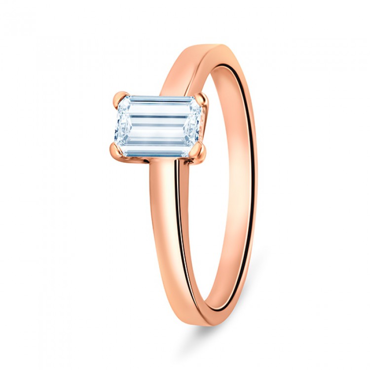 Sortija oro rosa Diamante corte Esmeralda en cuatro garras