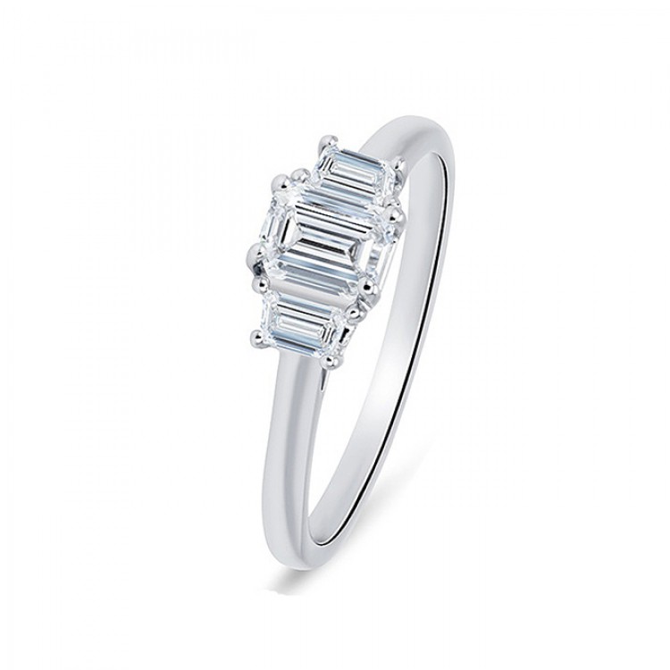 Anillo 3 diamantes talla esmeralda de Oro blanco “Trilogy” | clásico