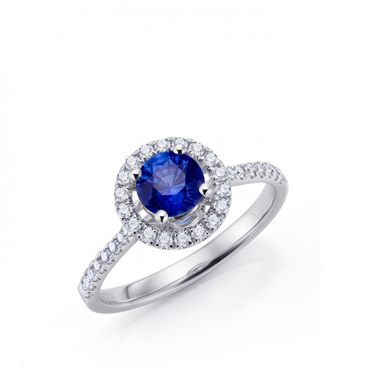 Anillo "Blue Halo" Zafiro Ceylan con brillantes en el brazo - SPHK 31