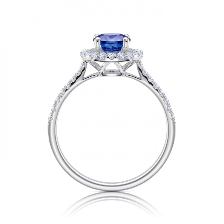 Anillo "Blue Halo" Zafiro Ceylan con brillantes en el brazo - SPHK 31