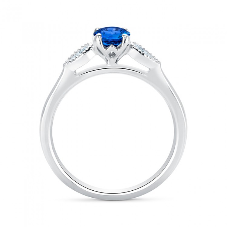 Anillo zafiro oro blanco 18k con dos diamantes talla pera  "MAGIC"