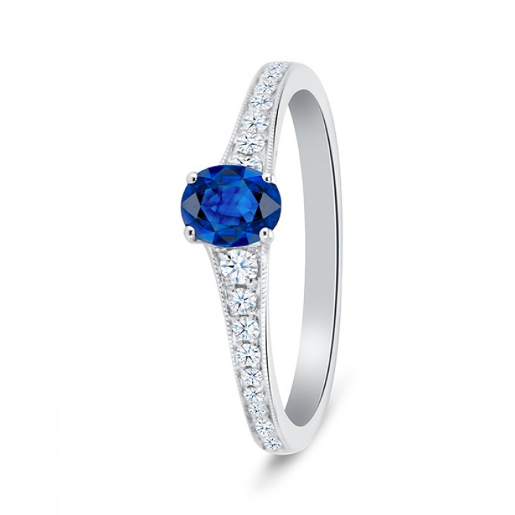 Anillo Clásico de Zafiro Oro Blanco - "BLUE SICILIA"- SR 76Z