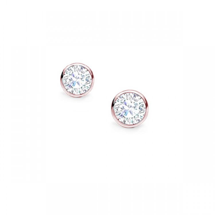 Dormilonas Pendientes en Oro Rosa con Diamante "Chatón" - PR 16 OR