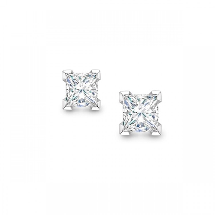 Pendientes "Surya" dormilona oro blanco con Diamantes talla Princesa - PR 24