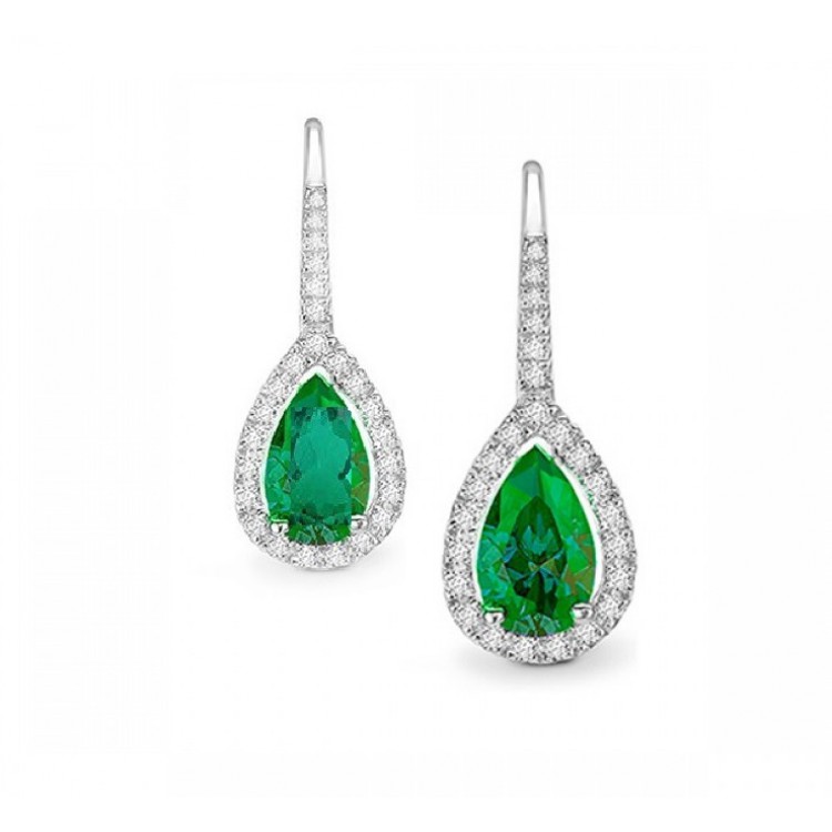 Pendientes Largos "Green Drop" Esmeraldas perillas y orla - PR 18 ESME