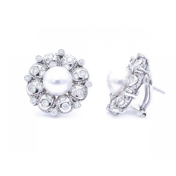 Pendientes oro blanco con perlas australianas y brillantes en forma de orla PC 15