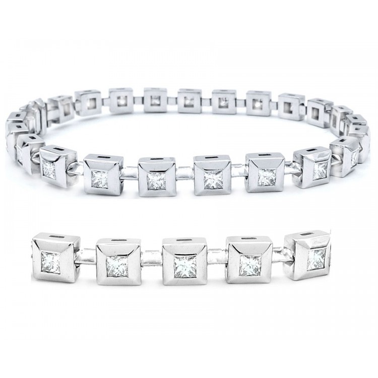 Pulsera "Princess Cut" Oro blanco Diamantes Talla Princesa 