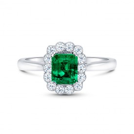 Anillo de esmeralda con orla de brillantes en oro blanco "Green Kaori"