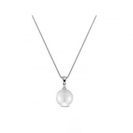 Colgante de Oro Blanco con Brillante de 2,4 mm y Perla