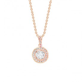 Colgante "Rose Suntory" en oro rosa de 18K con Diamante central y orla - CR 21 OR