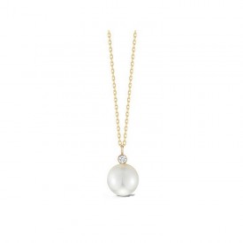 Colgante perla y brillante de 0.08 cts. montado en oro amarillo