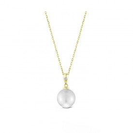 Gargantilla en Oro Amarillo con Perla redonda y Diamante
