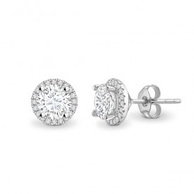 Pendientes de oro blanco y diamantes "Gardenia" estilo clásico con orla - PR 27