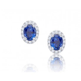 Pendientes Blue Oval Gardenia con Zafiro y orla de brillantes PPHK19