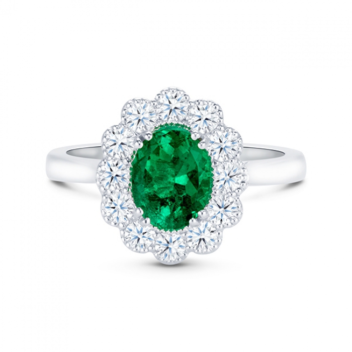 Anillo de esmeralda y Orla de diamantes "Luxury"