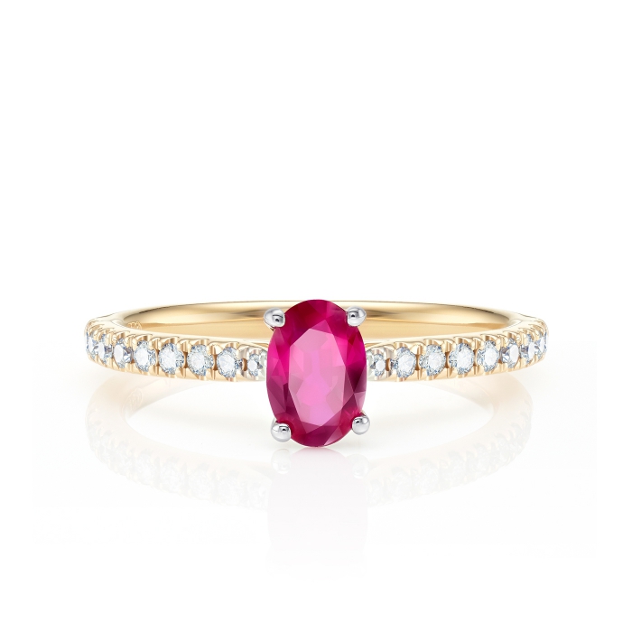 Anillo Rubí y brillantes oro amarillo " Golden Red Cairo" - SR 22 rubí OA