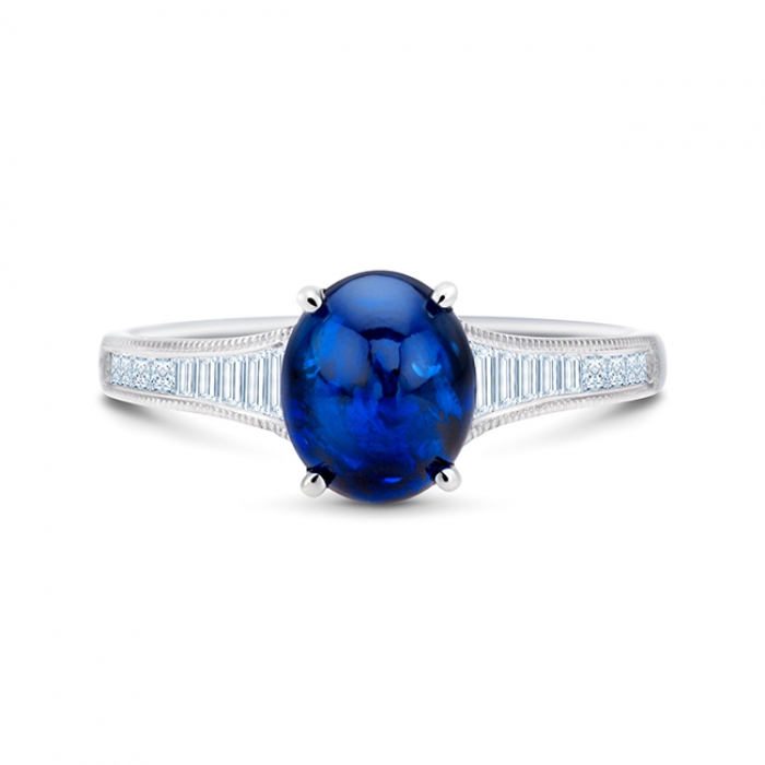 Anillo Zafiro Cachubón y Diamantes Baguettes VICENZA