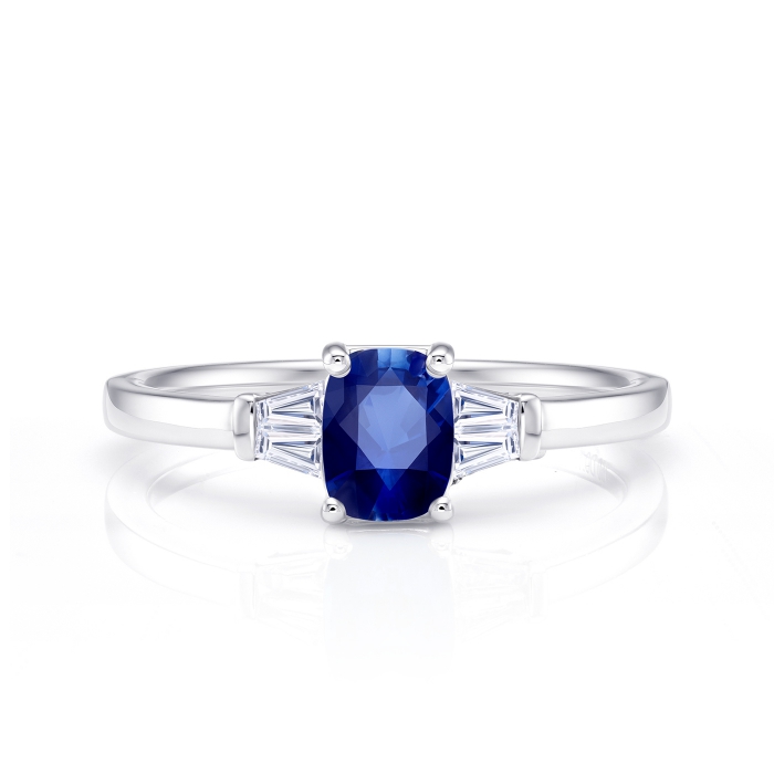 Anillo Zafiro Cushion con Diamantes Tapered SPHK21