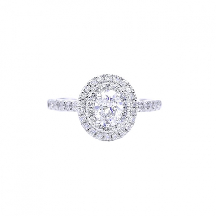 Sortija "Sakura" oro blanco 18k con orla de brillantes