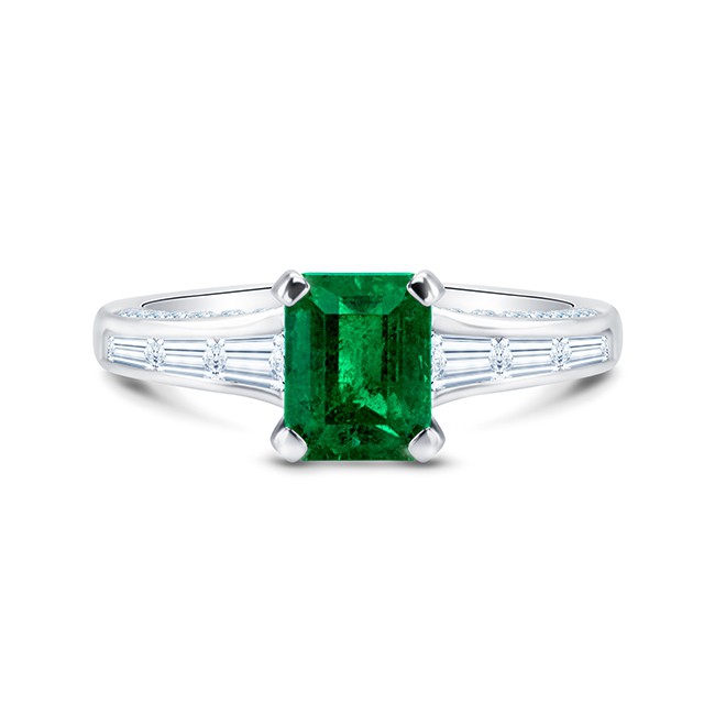 Anillo "Green Luxury" de esmeralda de oro blanco 18k y diamantes