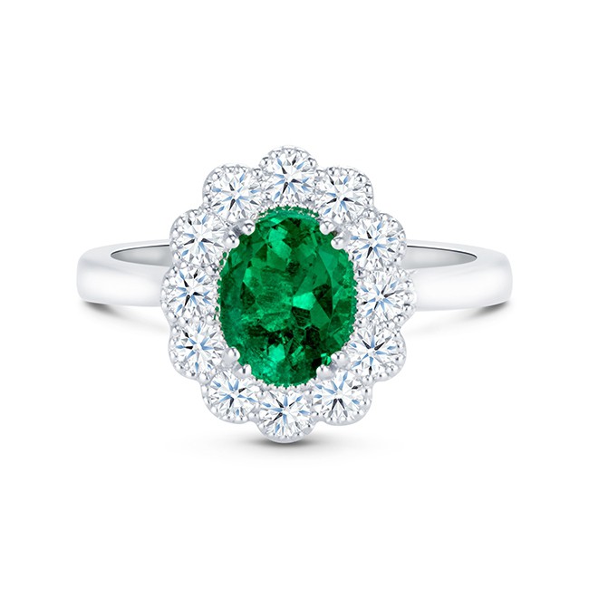 Anillo de Oro Blanco con Esmeralda y Brillantes Green Osaka