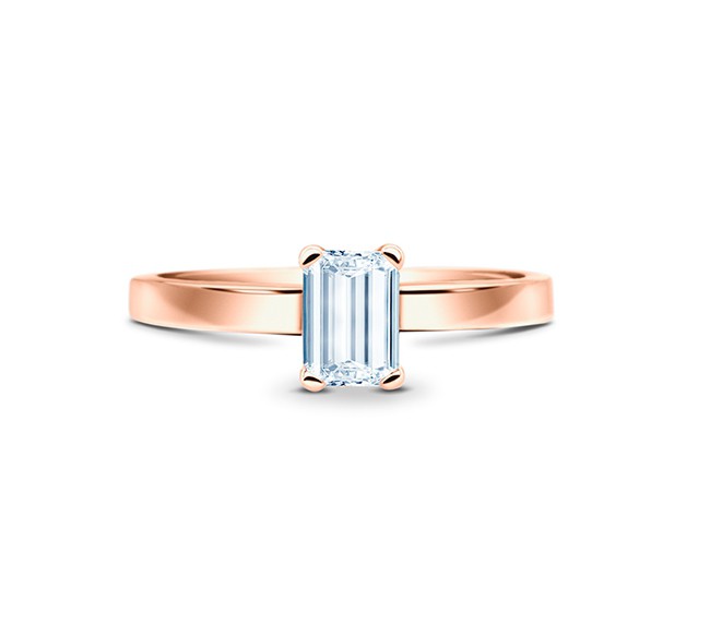 Sortija oro rosa Diamante corte Esmeralda en cuatro garras