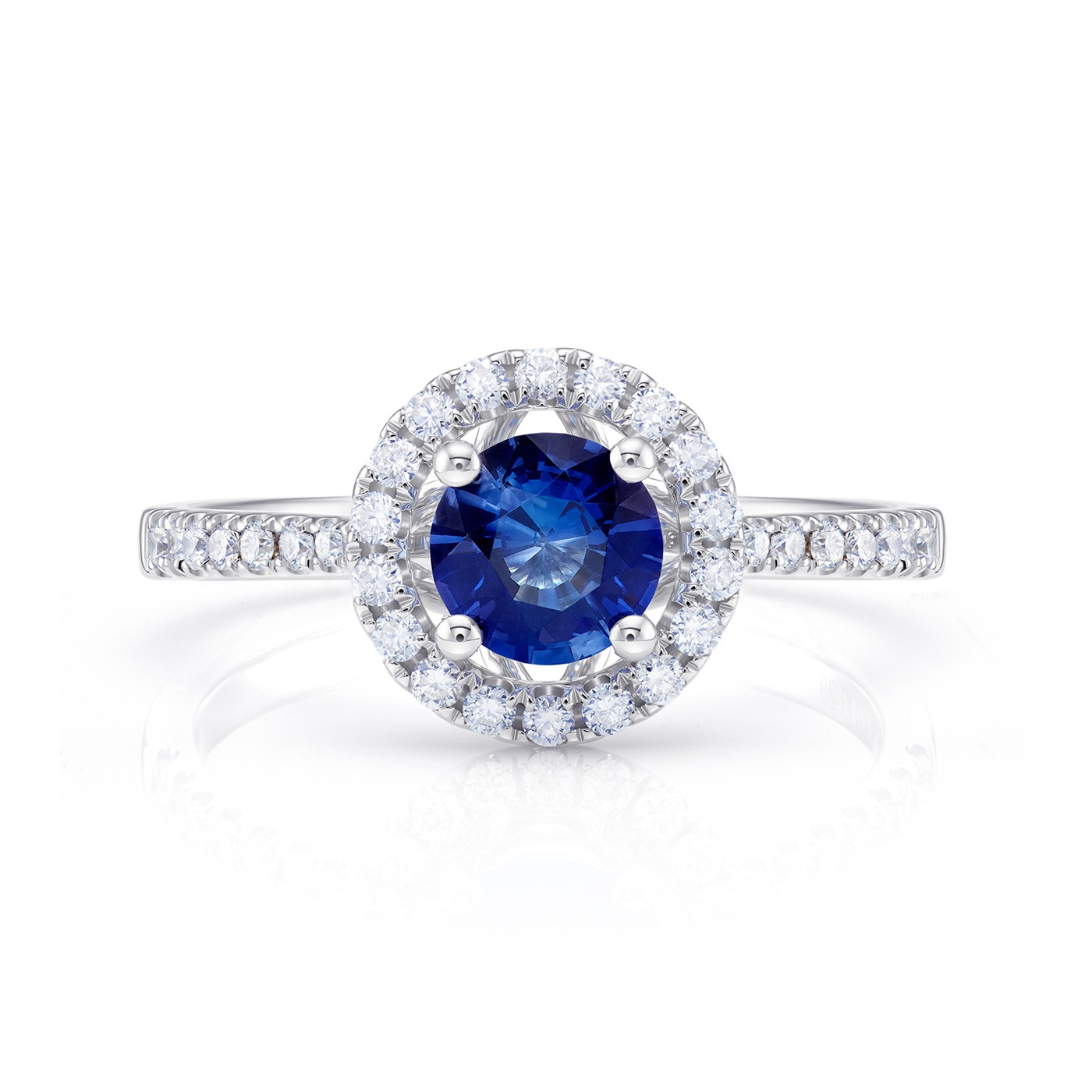 Anillo "Blue Halo" Zafiro Ceylan con brillantes en el brazo - SPHK 31