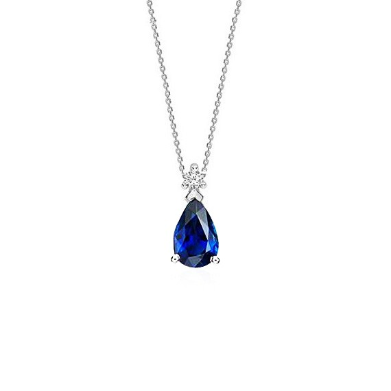 Colgante oro blanco 18K y diamante con perilla de zafiro