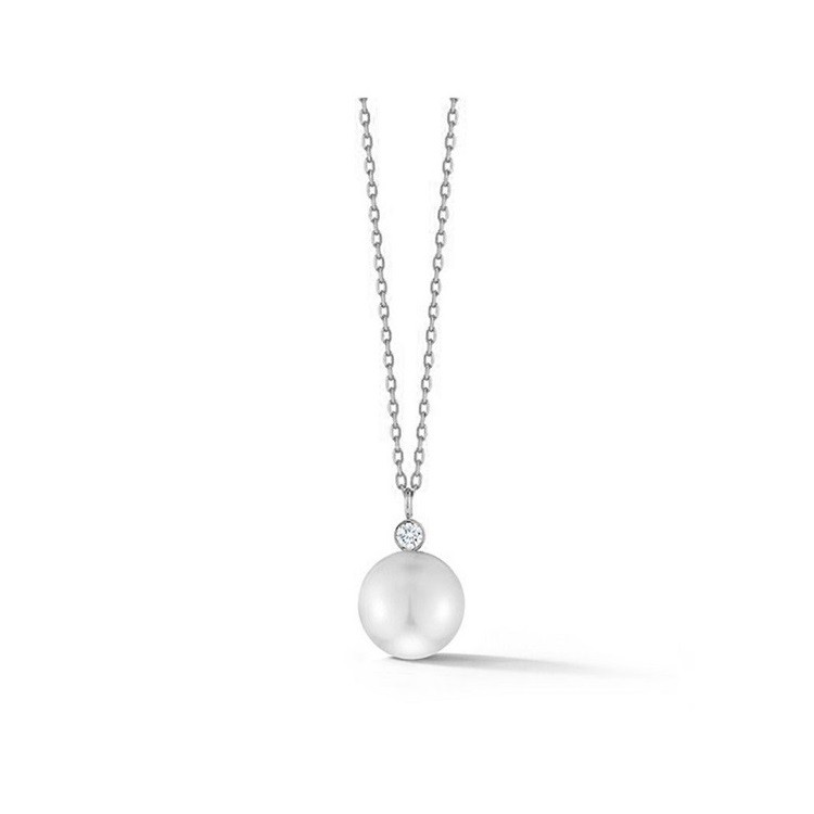 Colgante de perla blanca redonda y diamante de 0,08 ct