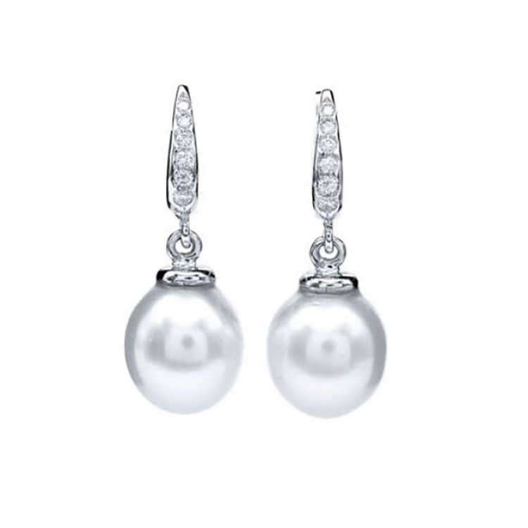 Pendientes de perlas blancas y brillantes pequeños para novia - PC 83