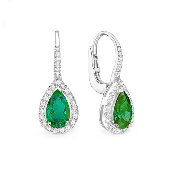 Pendientes Largos "Green Drop" Esmeraldas perillas y orla - PR 18 ESME