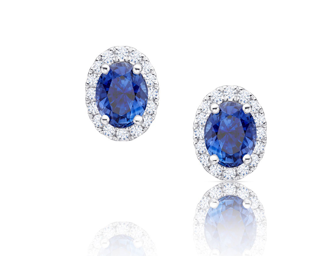 Pendientes "Blue Oval Gardenia" con Zafiro y orla de brillantes- PPHK19